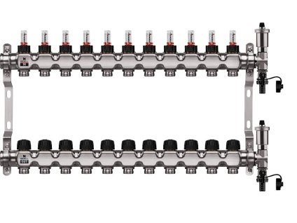 Podlahový rozdeľovač WIGELL, 11 okruhov, nerez + automatické odvzdušňovanie