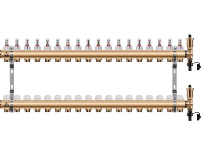 Podlahový rozdeľovač WIGELL, 18 okruhov, mosadzný + automatické odvzdušňovanie