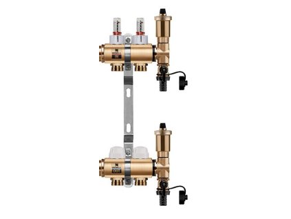 Podlahový rozdeľovač WIGELL, 2 okruhy, mosadzný + automatické odvzdušňovanie