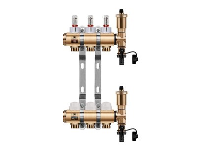Podlahový rozdeľovač WIGELL, 3 okruhy, mosadzný + automatické odvzdušňovanie