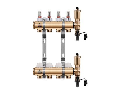 Podlahový rozdeľovač WIGELL, 4 okruhy, mosadzný + automatické odvzdušňovanie