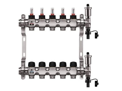 Podlahový rozdeľovač WIGELL, 5 okruhov, nerez + automatické odvzdušňovanie