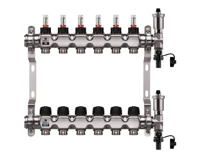 Podlahový rozdeľovač WIGELL, 6 okruhov, nerez + automatické odvzdušňovanie