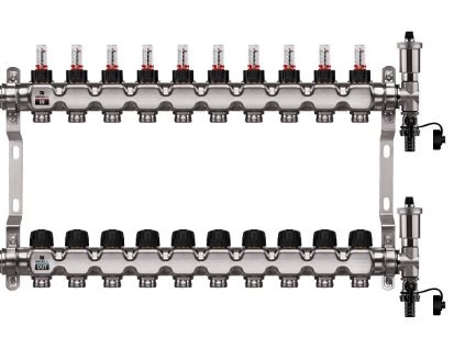 Podlahový rozdeľovač WIGELL, 10 okruhov, nerez + odvzdušňovanie na kľúč