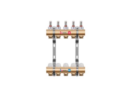 Rozdeľovač radiátorový WIGELL, 5 okruhov, mosadzný + vsuvky, odvzdušňovanie na kľúč
